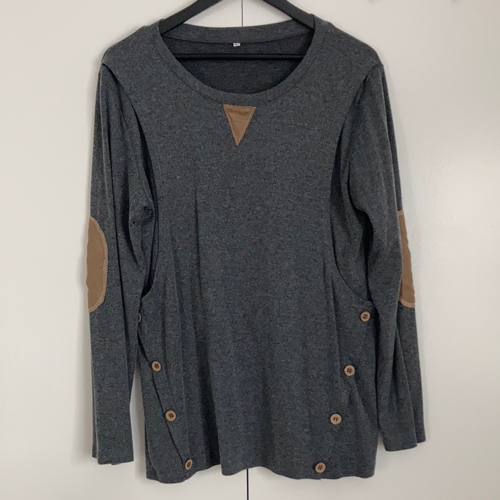 Women’s Maternity Nursing Top, Grey/Faux Suede, Large